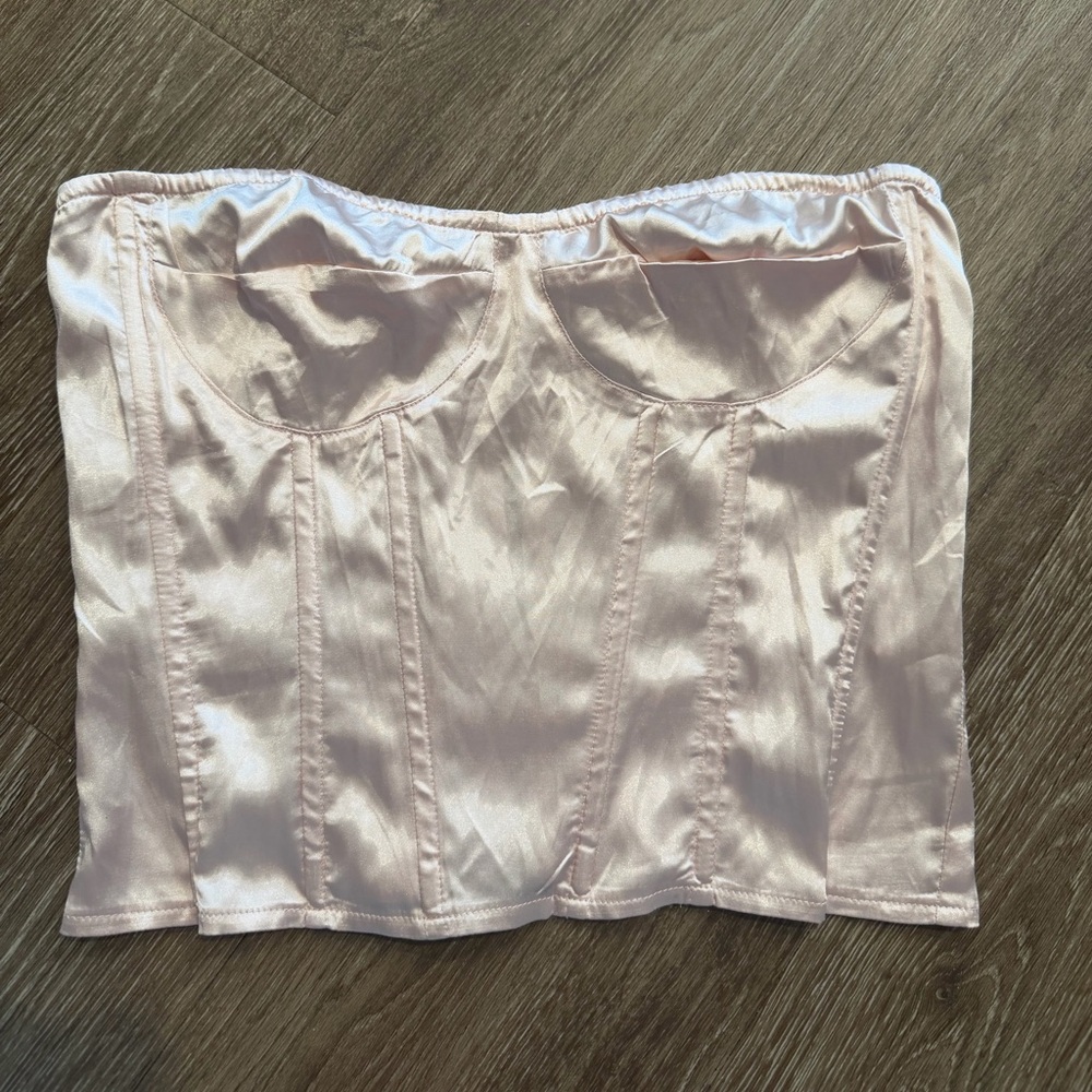 PInk Blush Satin Corset Top — Boning, Elastic Band, Fits XS–S